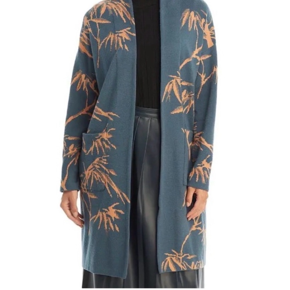 Misook Blue and Tan Patterned Cardigan